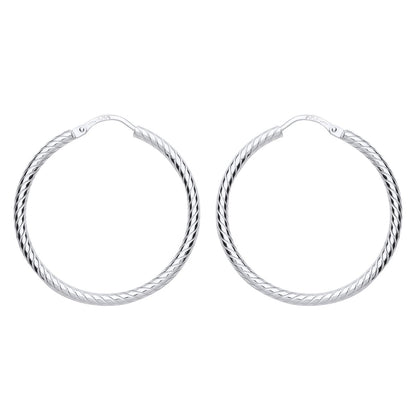 Silver  Twisted Sleeper Hoop Earrings 29mm - ER90