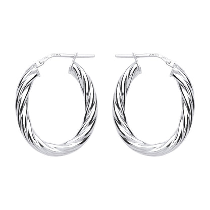 Silver  Oval Twist Hoop Earrings 23mm x 30mm - ER91