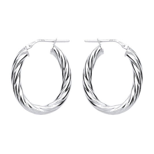Silver  Oval Twist Hoop Earrings 23mm x 30mm - ER91