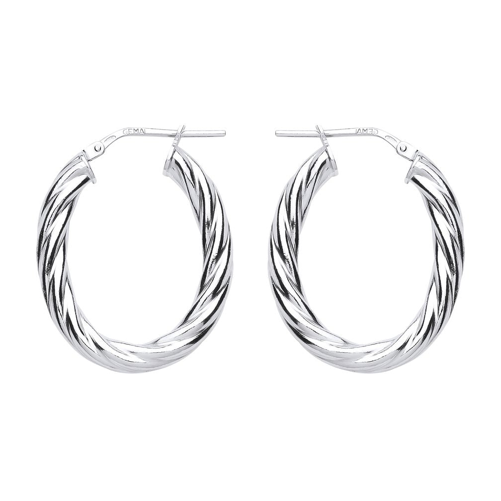 Silver  Oval Twist Hoop Earrings 23mm x 30mm - ER91