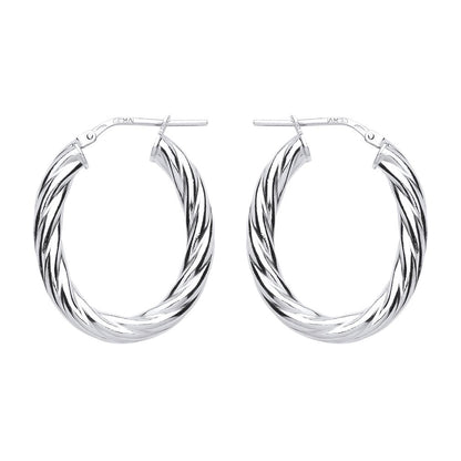 Silver  Oval Twist Hoop Earrings 23mm x 30mm - ER91