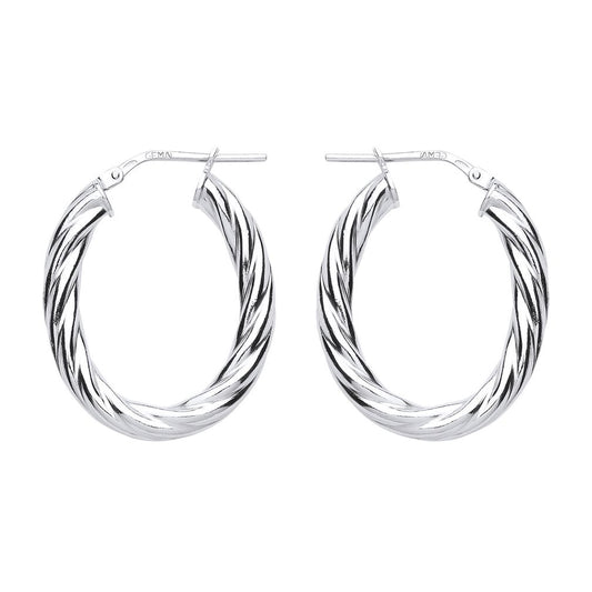 Silver  Oval Twist Hoop Earrings 23mm x 30mm - ER91