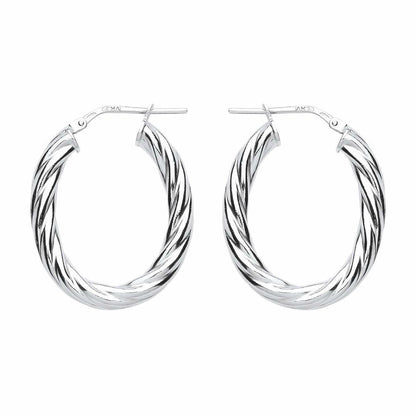 Silver  Oval Twist Hoop Earrings 23mm x 30mm - ER91