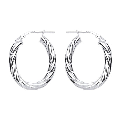 Silver  Oval Twist Hoop Earrings 23mm x 30mm - ER91