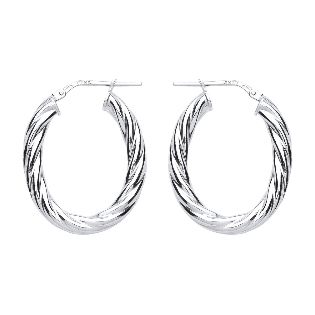 Silver  Oval Twist Hoop Earrings 23mm x 30mm - ER91