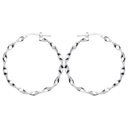 Silver  Ribbon Twist Hoop Earrings 35mm - ER92