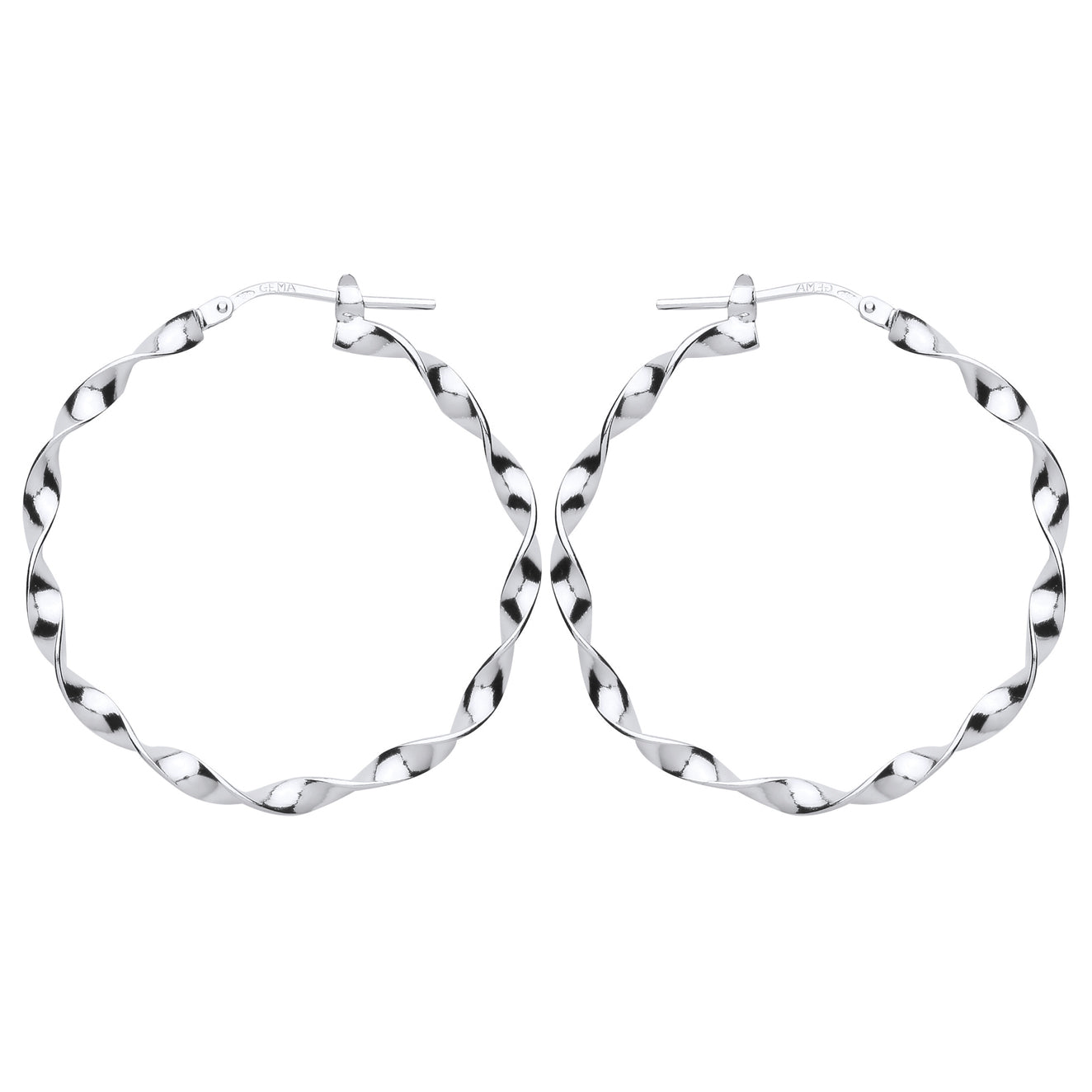 Silver  Ribbon Twist Hoop Earrings 35mm - ER92