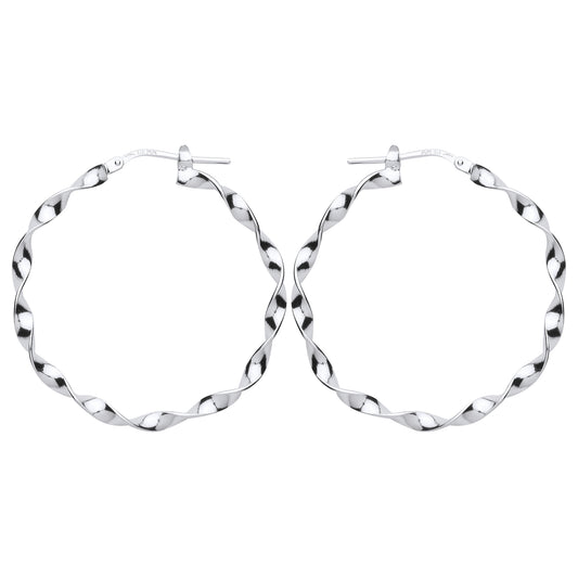 Silver  Ribbon Twist Hoop Earrings 35mm - ER92