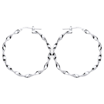 Silver  Ribbon Twist Hoop Earrings 35mm - ER92