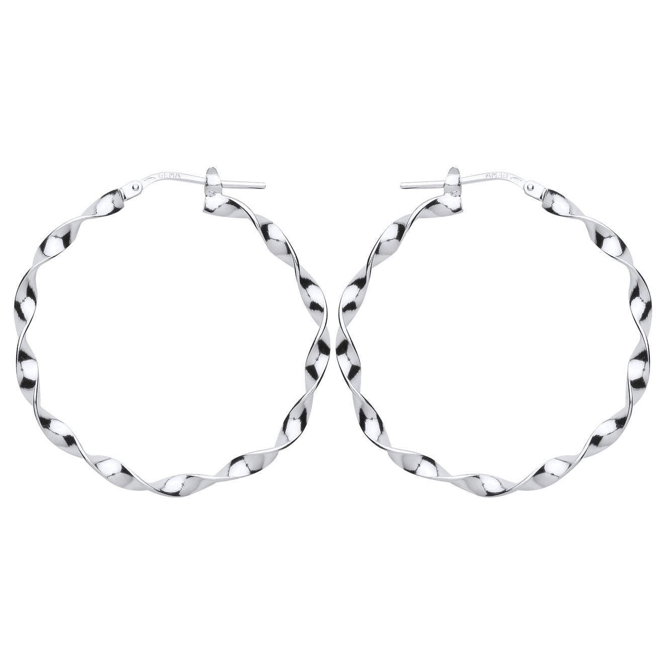 Silver  Ribbon Twist Hoop Earrings 35mm - ER92
