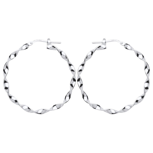 Silver  Ribbon Twist Hoop Earrings 35mm - ER92