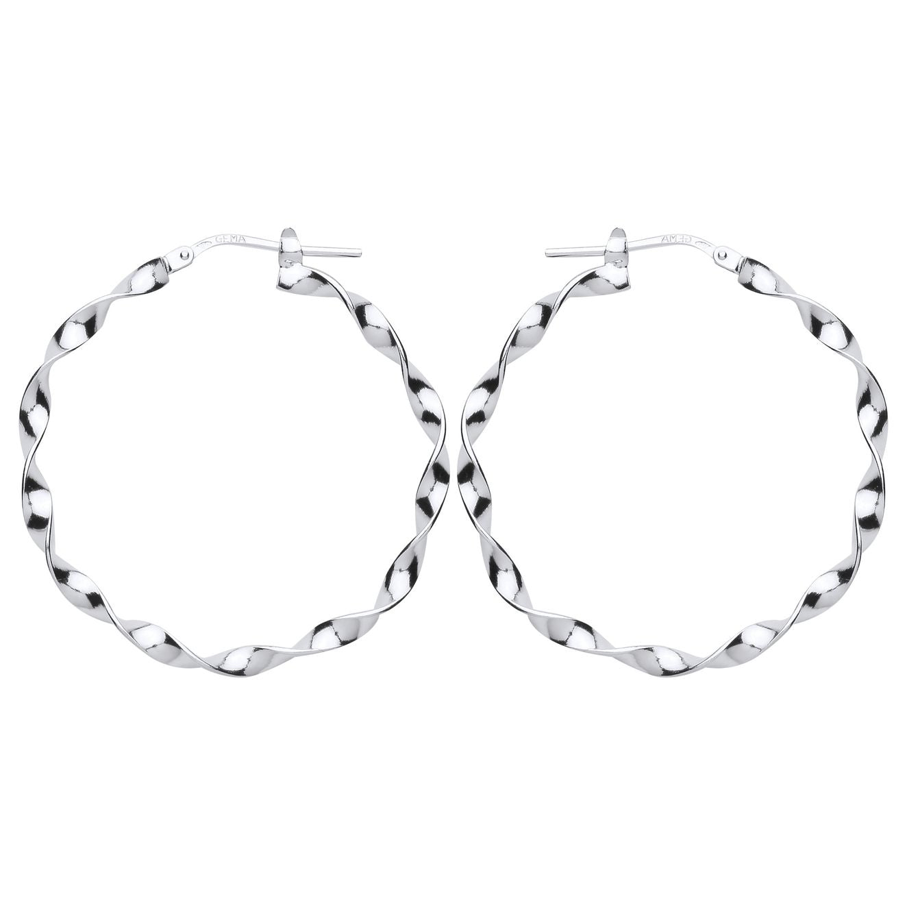Silver  Ribbon Twist Hoop Earrings 35mm - ER92