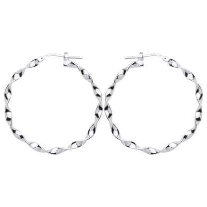 Silver  Ribbon Twist Hoop Earrings 35mm - ER92