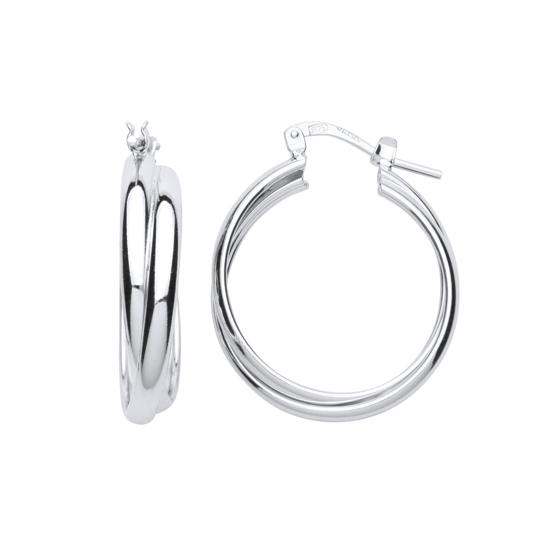 Silver  Polished Double Hoop Earrings 22mm - ER93