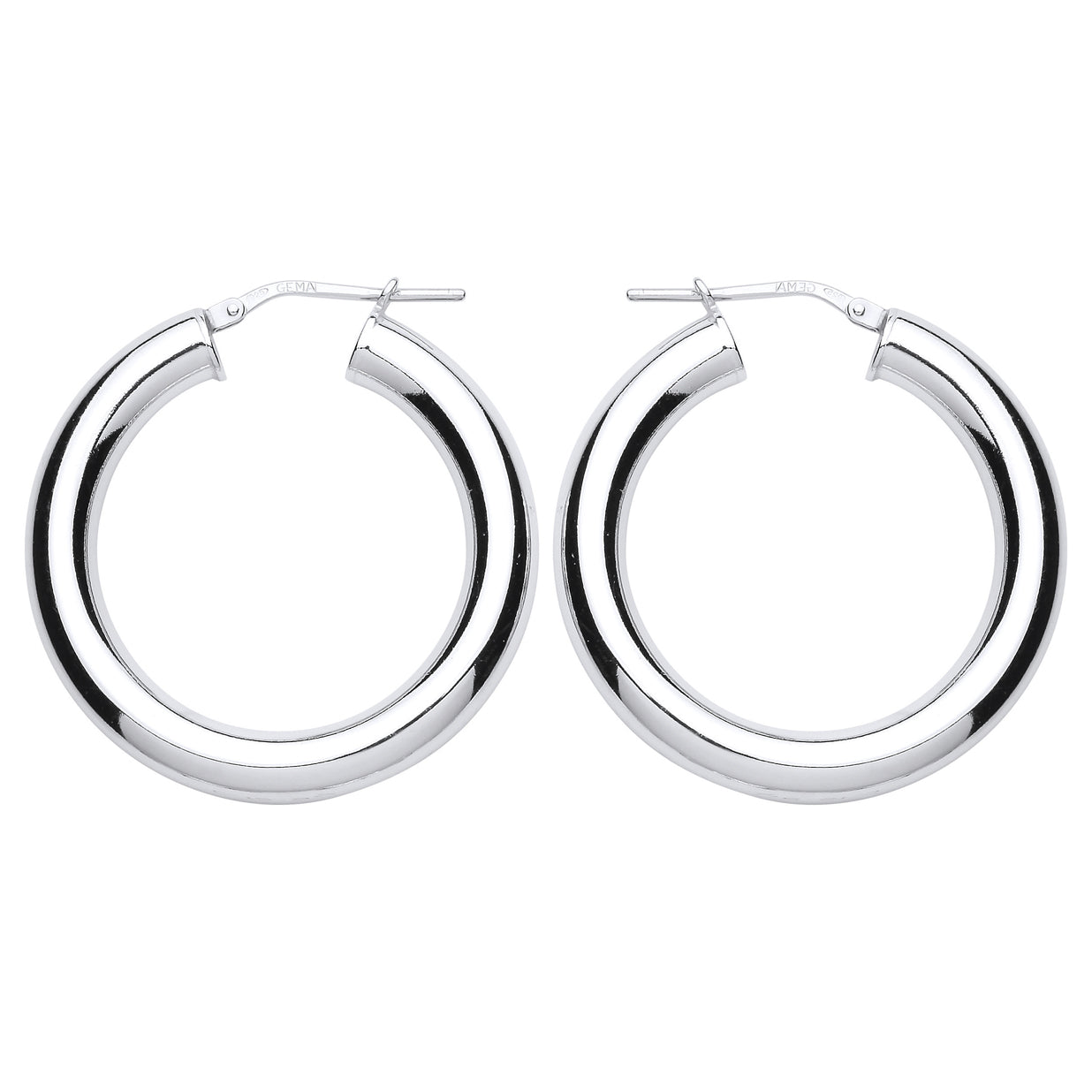 Silver  Polished Hoop Earrings 32mm - ER94