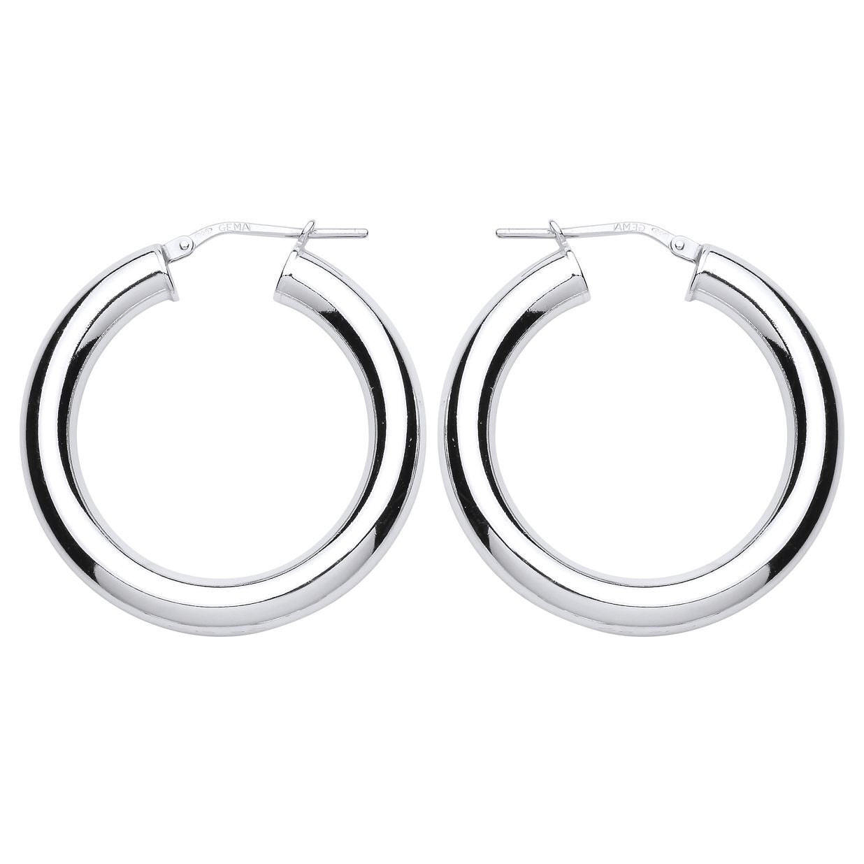 Silver  Polished Hoop Earrings 32mm - ER94