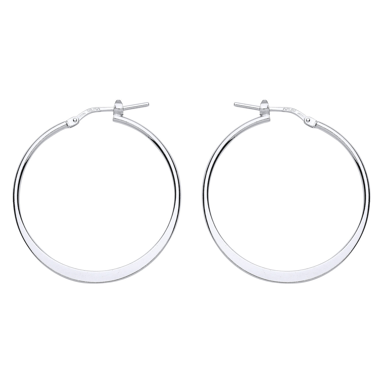 Silver  Graduated Flat Oval Hoop Earrings 33mm - ER96