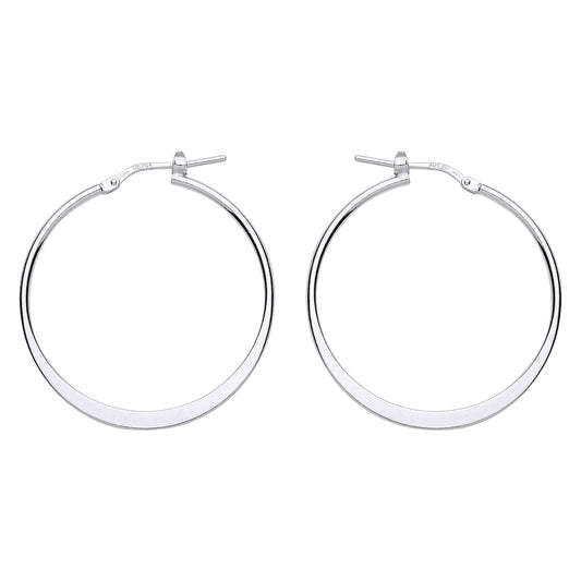 Silver  Graduated Flat Oval Hoop Earrings 33mm - ER96