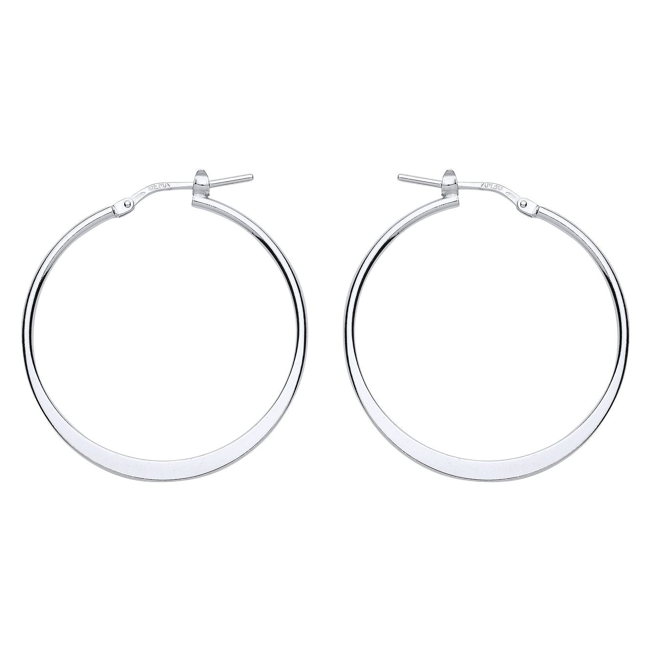 Silver  Graduated Flat Oval Hoop Earrings 33mm - ER96