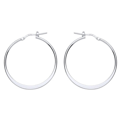 Silver  Graduated Flat Oval Hoop Earrings 33mm - ER96