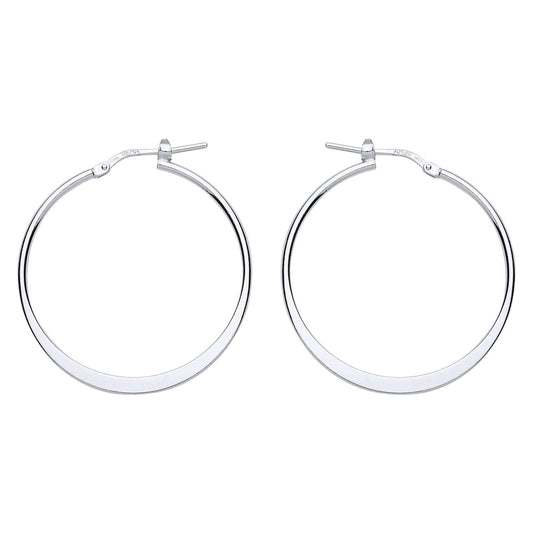 Silver  Graduated Flat Oval Hoop Earrings 33mm - ER96