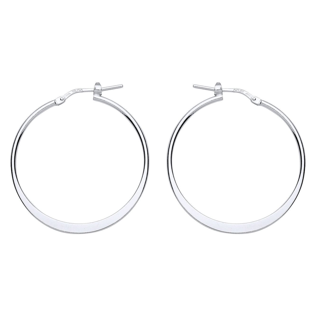 Silver  Graduated Flat Oval Hoop Earrings 33mm - ER96