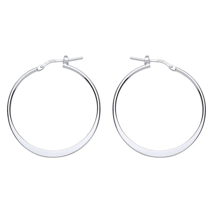 Silver  Graduated Flat Oval Hoop Earrings 33mm - ER96