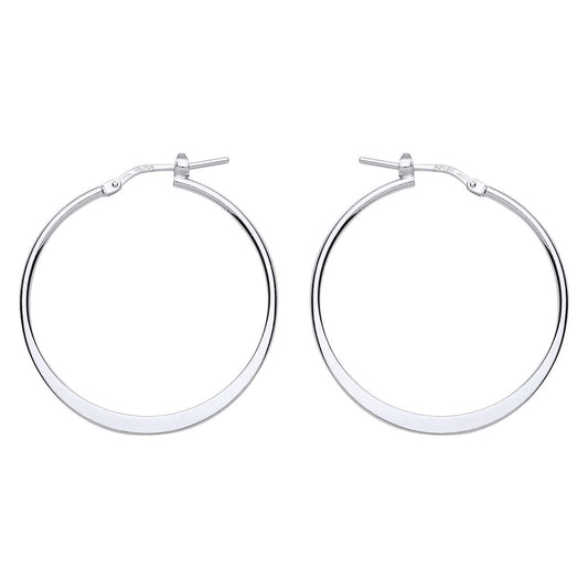 Silver  Graduated Flat Oval Hoop Earrings 33mm - ER96