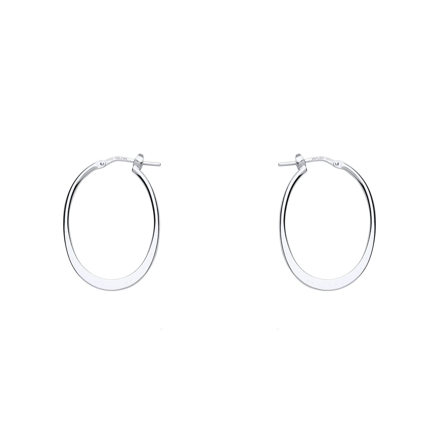 Silver  Graduated Flat Hoop Earrings 20mm x 25mm - ER97