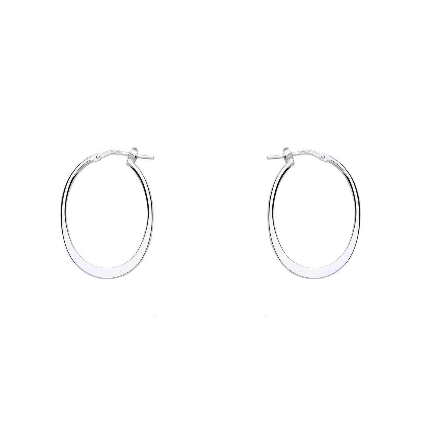 Silver  Graduated Flat Hoop Earrings 20mm x 25mm - ER97