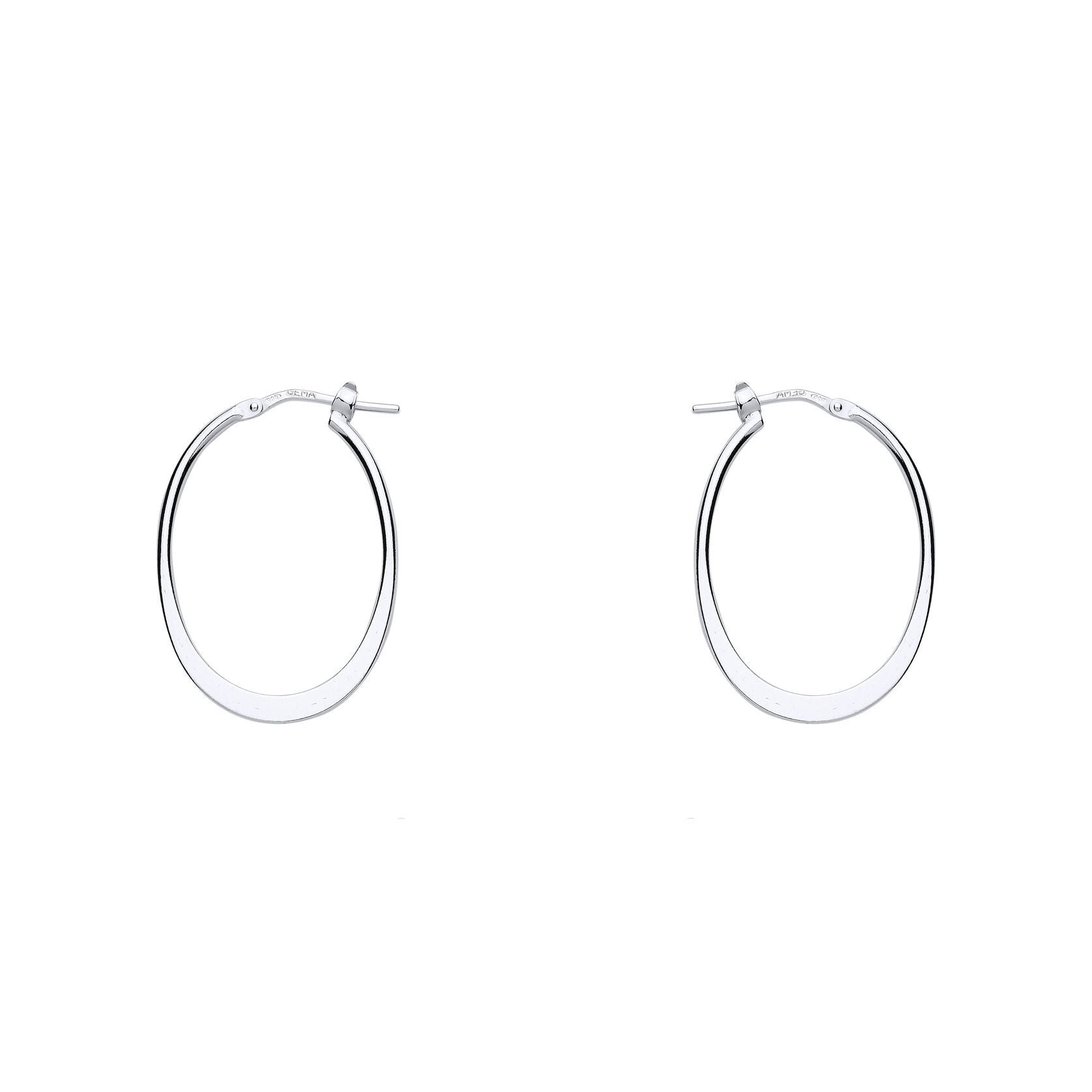 Silver  Graduated Flat Hoop Earrings 20mm x 25mm - ER97
