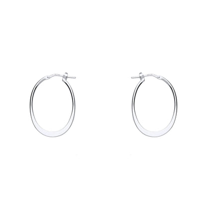 Silver  Graduated Flat Hoop Earrings 20mm x 25mm - ER97