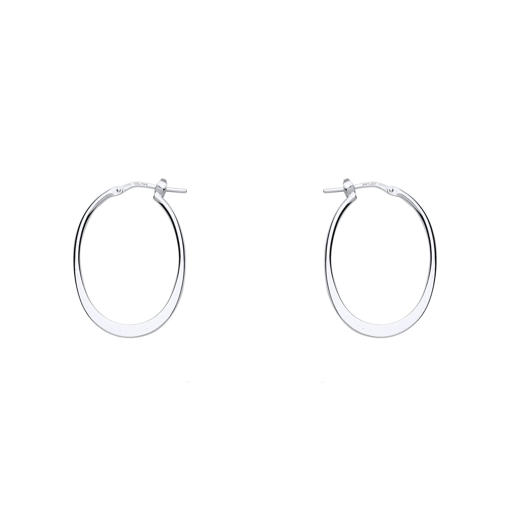 Silver  Graduated Flat Hoop Earrings 20mm x 25mm - ER97