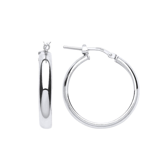 Silver  Polished Domed Hoop Earrings 23mm - ER98