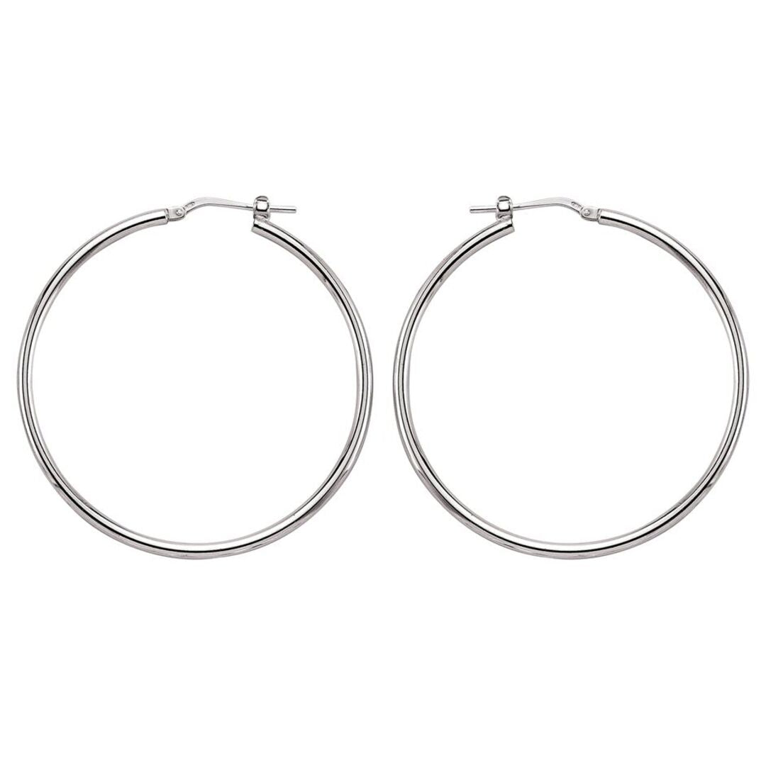 Silver  Round Tube Polished Hoop Earrings 45mm - ER9
