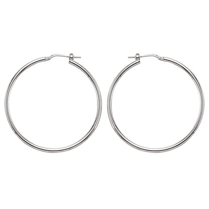 Silver  Round Tube Polished Hoop Earrings 45mm - ER9
