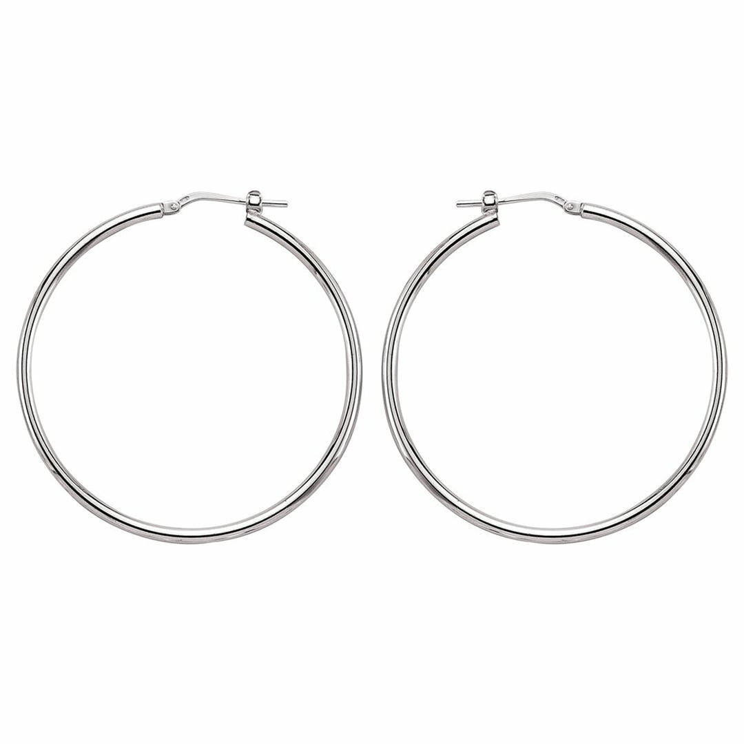 Silver  Round Tube Polished Hoop Earrings 45mm - ER9