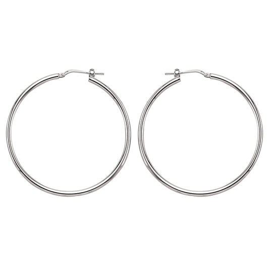 Silver  Round Tube Polished Hoop Earrings 45mm - ER9