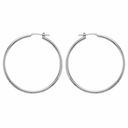 Silver  Round Tube Polished Hoop Earrings 45mm - ER9