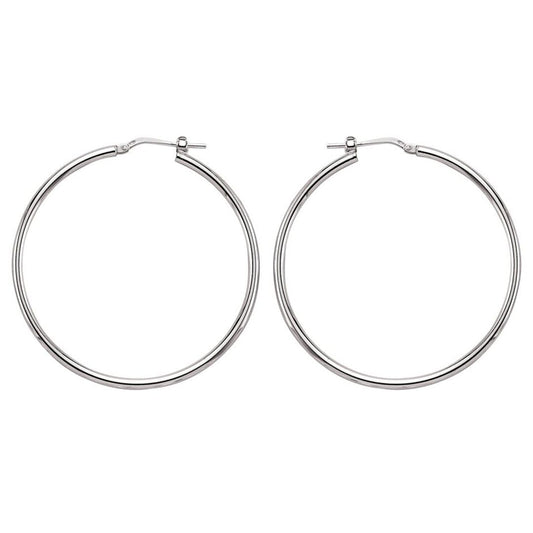 Silver  Round Tube Polished Hoop Earrings 45mm - ER9