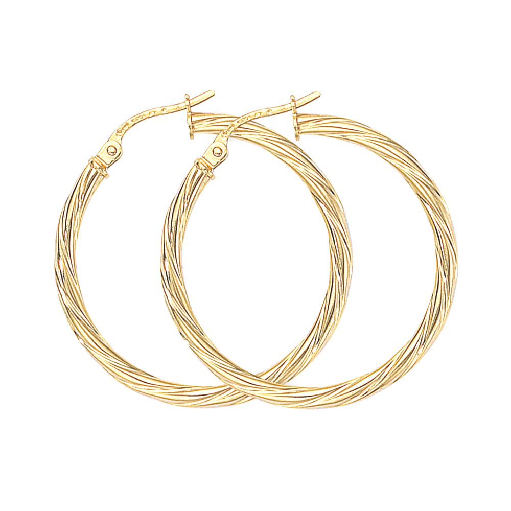 Ladies 9ct Gold  Liquorice Candy Twist Hoop Earrings - 28mm - ERNR02081