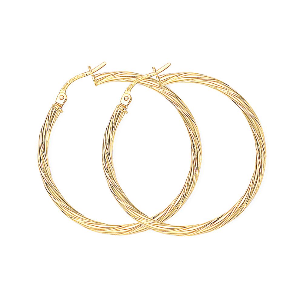 Ladies 9ct Gold  Liquorice Candy Twist Hoop Earrings - 33mm - ERNR02082