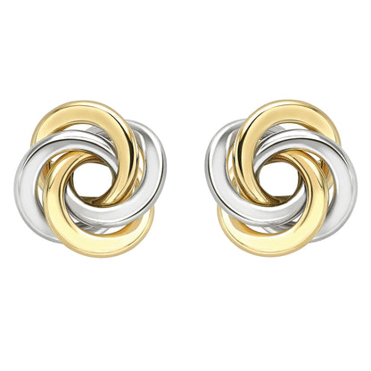 9ct White & Yellow Gold  Whirlpool Knot Stud Earrings - ERNR02125