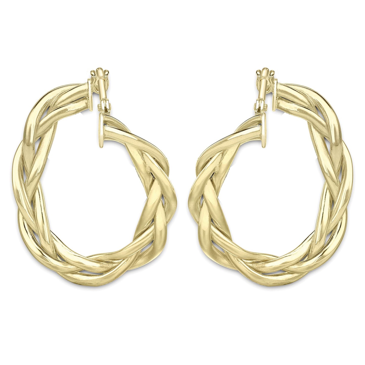 9ct Gold  Plaited "Front and Back" Oval Hoop Earrings - ERNR02143