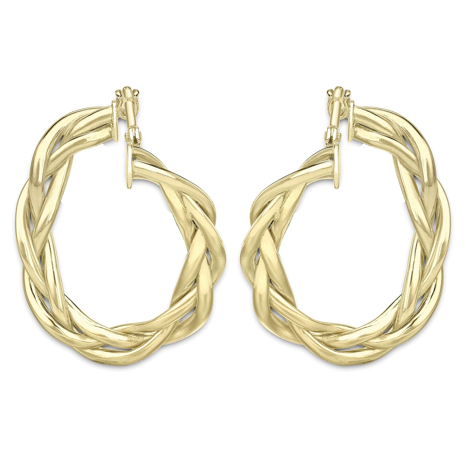 9ct Gold  Plaited "Front and Back" Oval Hoop Earrings - ERNR02143