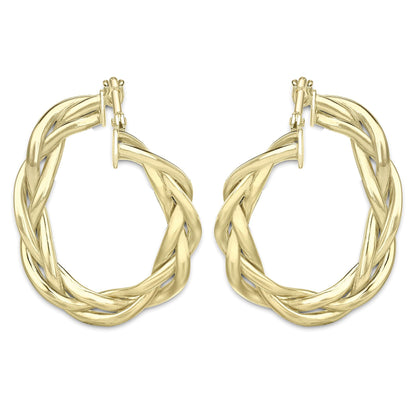 9ct Gold  Plaited "Front and Back" Oval Hoop Earrings - ERNR02143