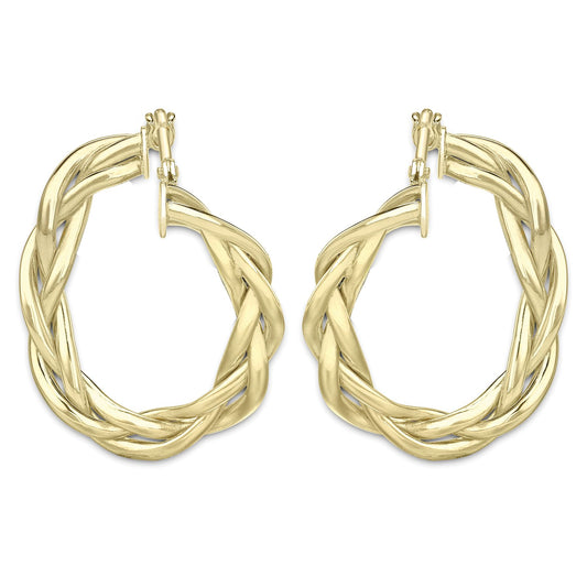 9ct Gold  Plaited "Front and Back" Oval Hoop Earrings - ERNR02143