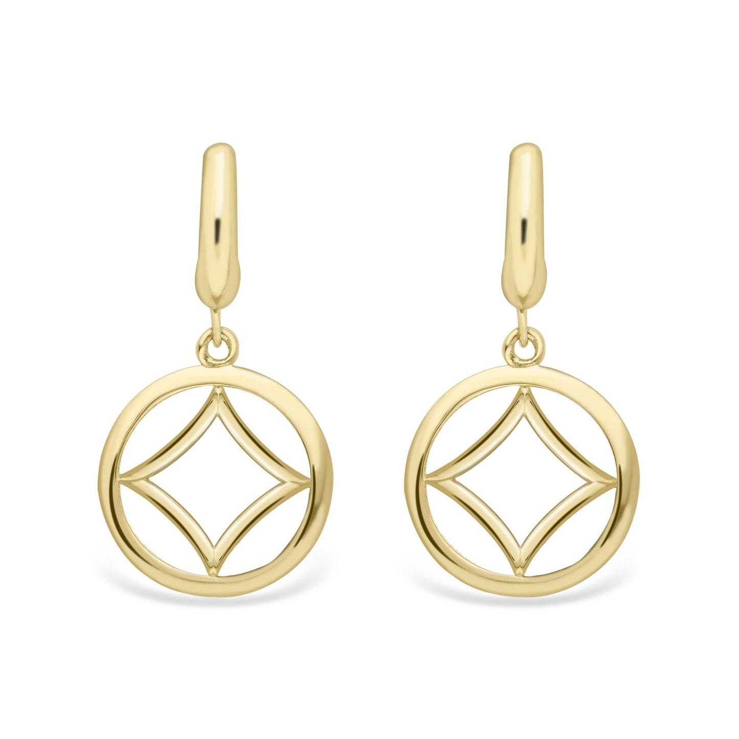 9ct Gold  Concaved Square Circle Drop Earrings - ERNR02288