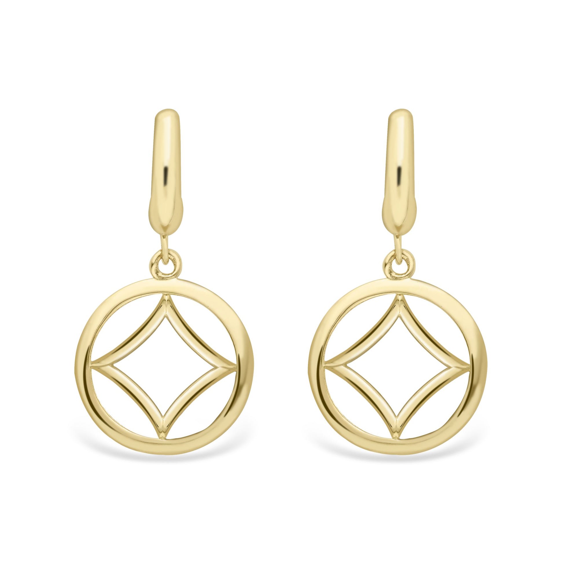 9ct Gold  Concaved Square Circle Drop Earrings - ERNR02288