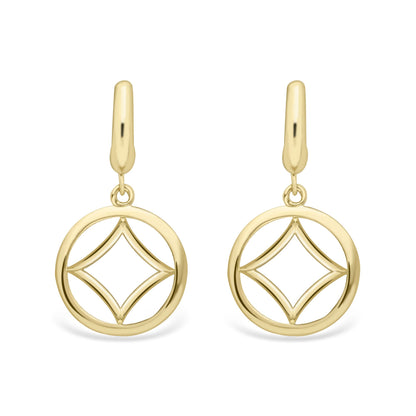9ct Gold  Concaved Square Circle Drop Earrings - ERNR02288